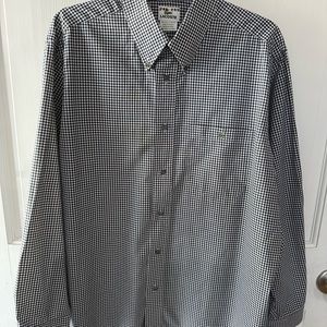 Lacoste button up, size 42 = Large. Navy blue/White checkers.
